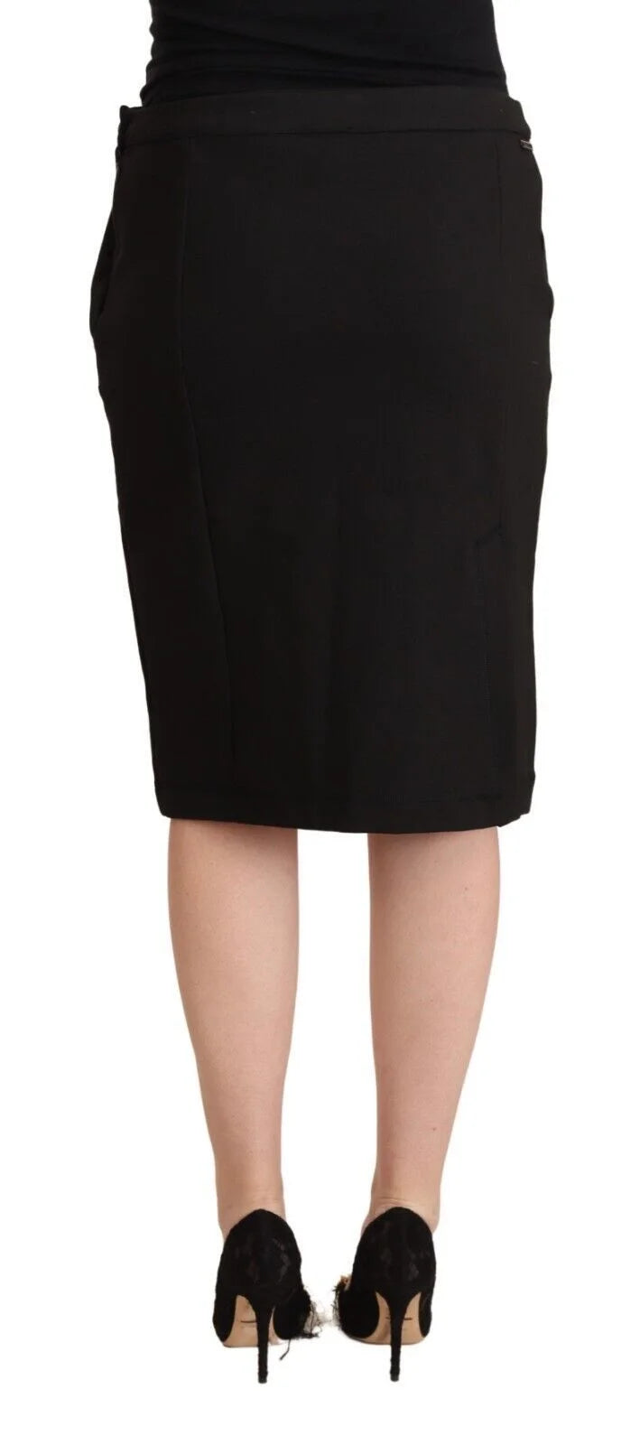 GF Ferre Black Straight Pencil Cut Knee Length Skirt - Skirts