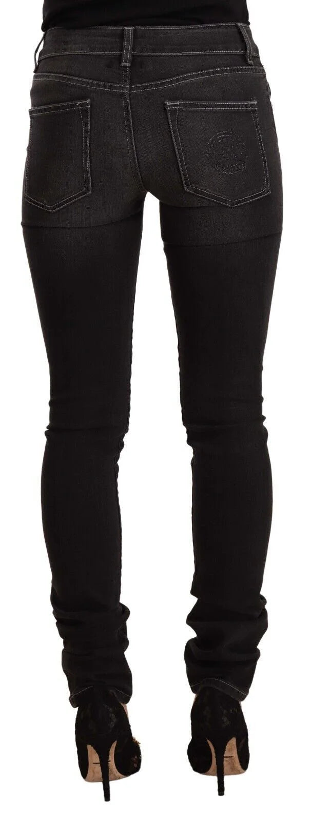 GF Ferre Black Washed Mid Waist Cotton Denim Skinny Jeans - W26 | IT40 - Jeans