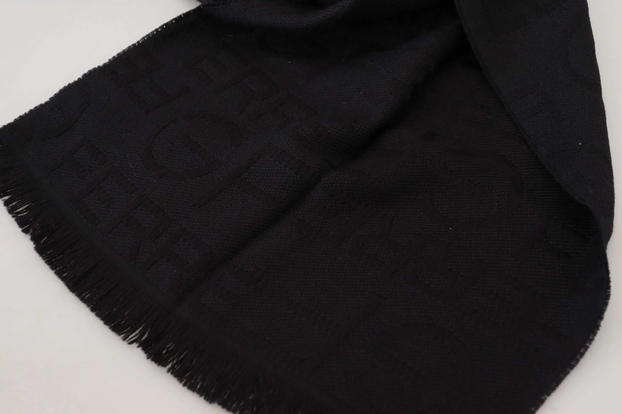 GF Ferre Black Wool Neck Wrap Shawl Fringes Scarf - Scarves & Shawls