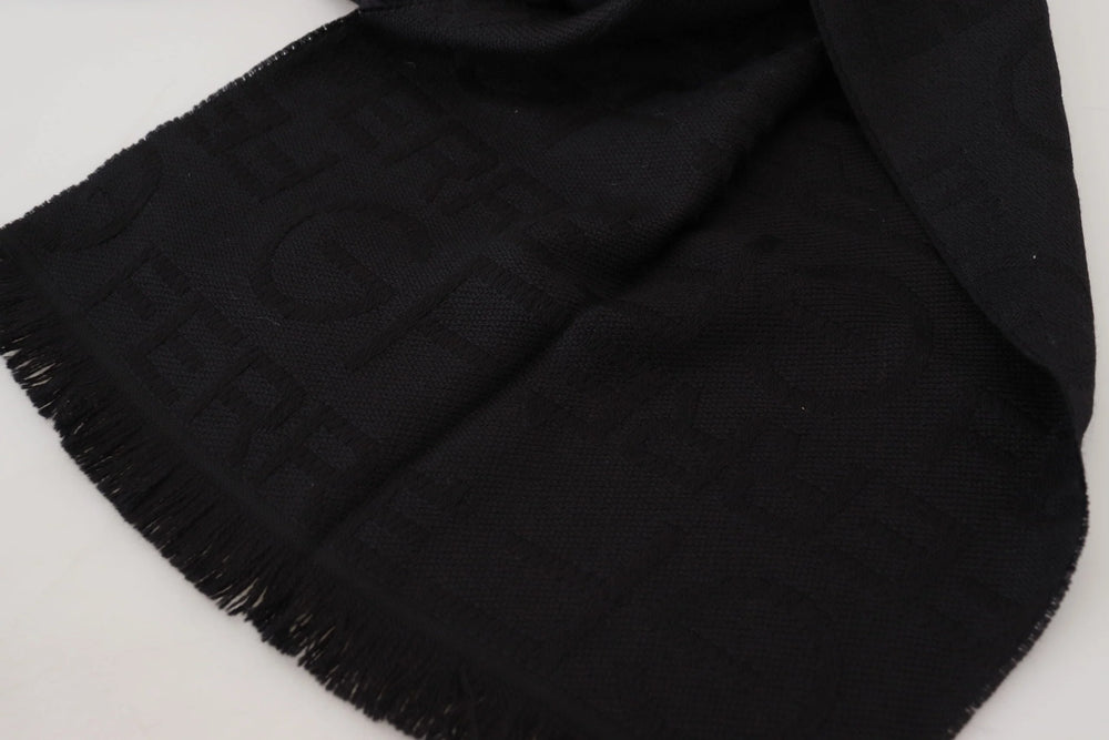 GF Ferre Black Wool Neck Wrap Shawl Fringes Scarf - Scarves & Shawls