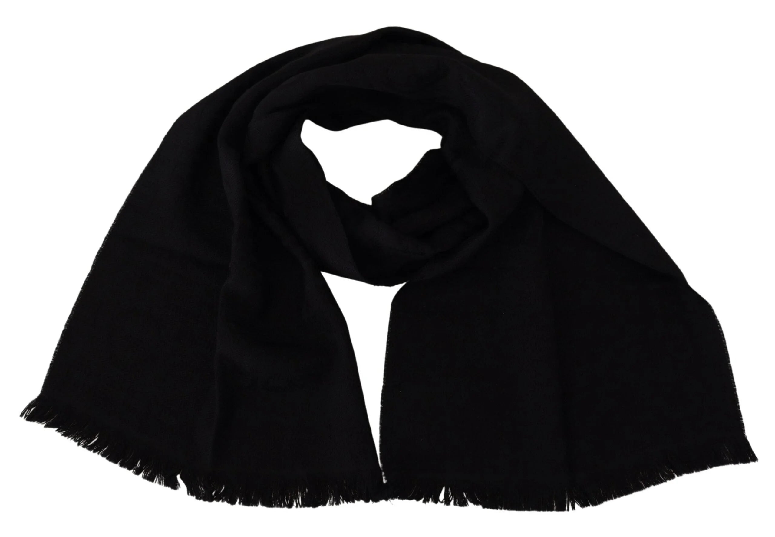 GF Ferre Black Wool Neck Wrap Shawl Fringes Scarf - Scarves & Shawls