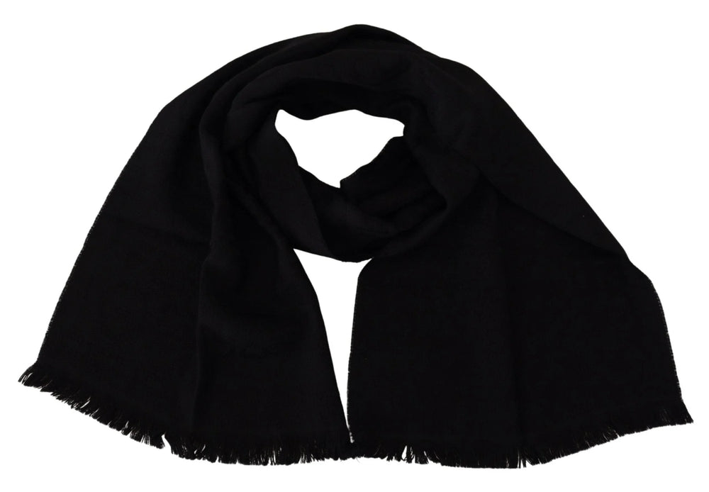 GF Ferre Black Wool Neck Wrap Shawl Fringes Scarf - Scarves & Shawls