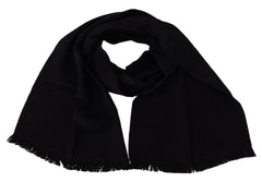 GF Ferre Black Wool Neck Wrap Shawl Fringes Scarf - Scarves & Shawls