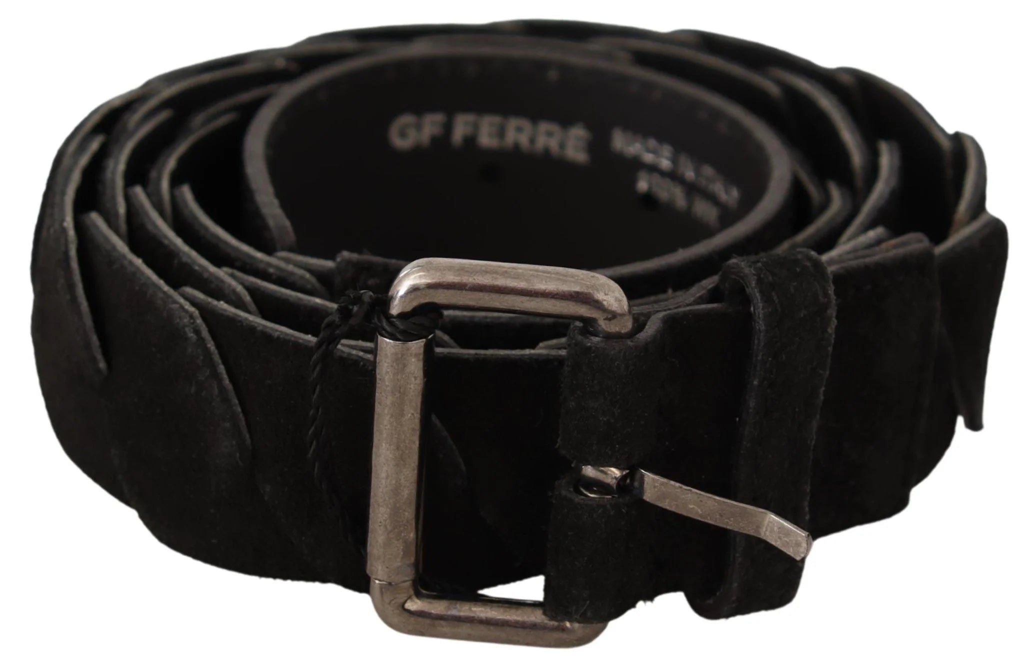 GF Ferre Black WX Silver Tone Buckle Waist Belt - 100 cm / 40 Inches - Belts