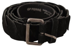 GF Ferre Black WX Silver Tone Buckle Waist Belt - 100 cm / 40 Inches - Belts