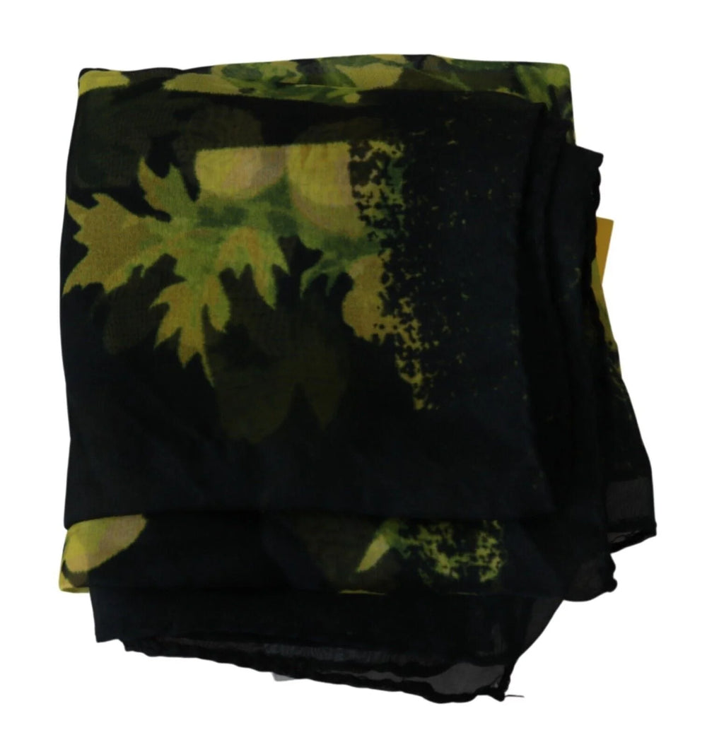 GF Ferre Black Yellow Floral Wrap Shawl Foulard Scarf - Scarves & Shawls