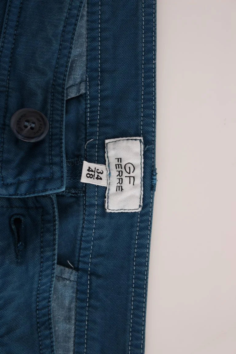 GF Ferre Blue Cotton Straight Fit Chinos - IT50 | L - Chinos