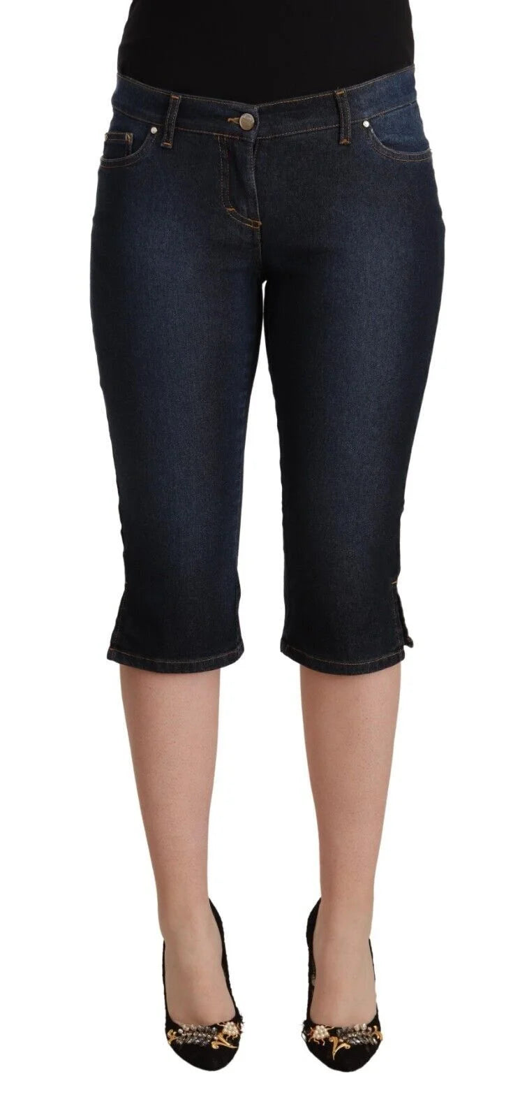 GF Ferre Blue Cotton Stretch Low Waist Slim Capri Denim Jeans - IT42|M - Jeans