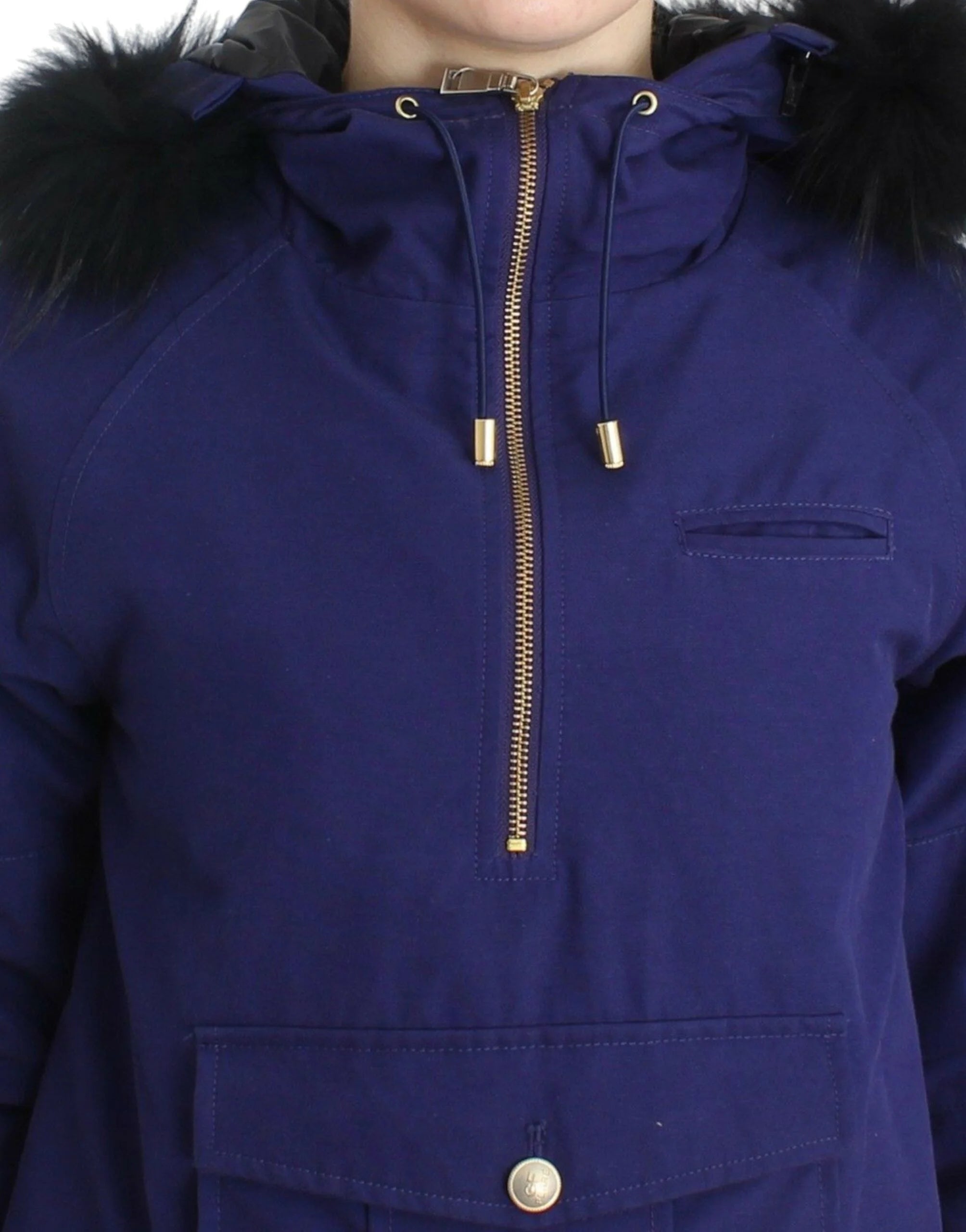 GF Ferre Blue Padded Jacket Hooded Short K-Way - IT42 - Parkas