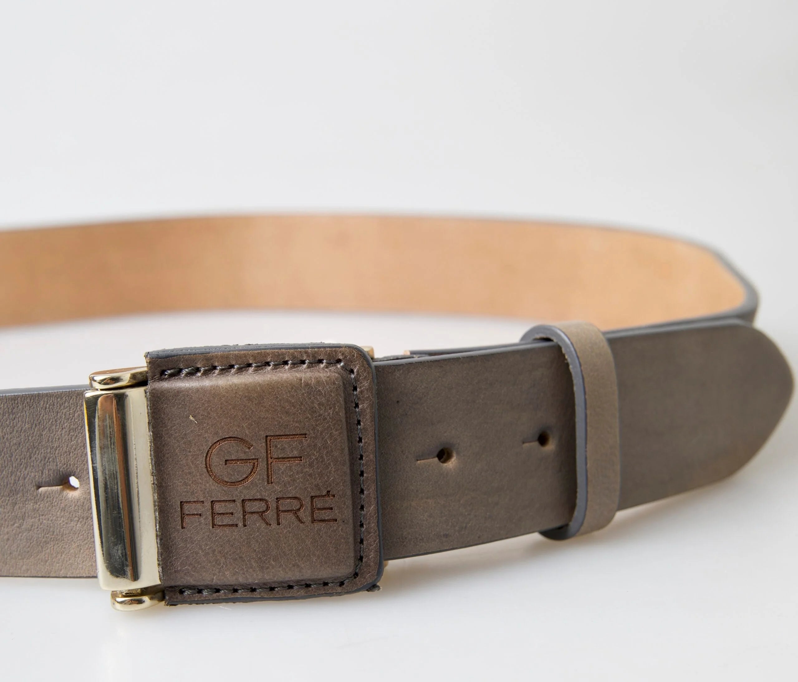 GF Ferre Brown Leather Fashion Logo Buckle Waist Belt - 100 cm / 40 Inches - Belts