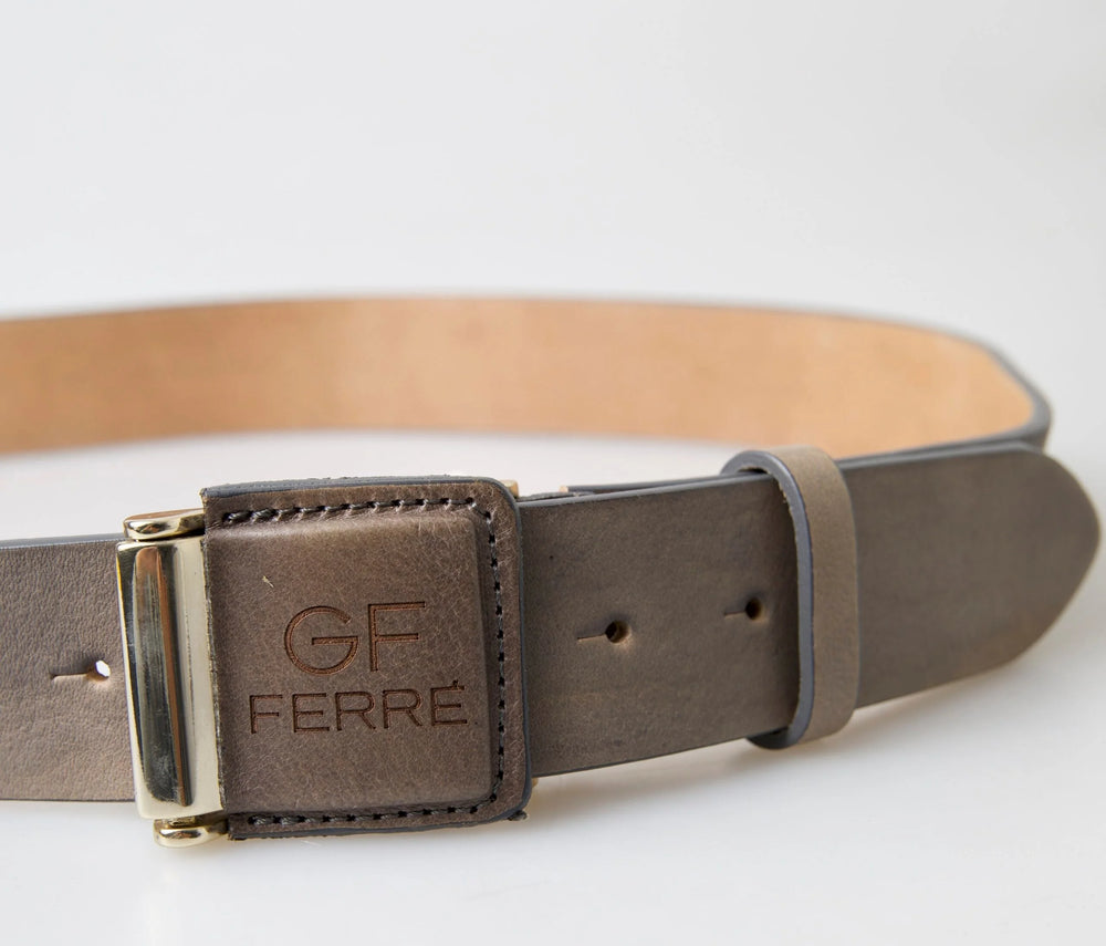 GF Ferre Brown Leather Fashion Logo Buckle Waist Belt - 100 cm / 40 Inches - Belts