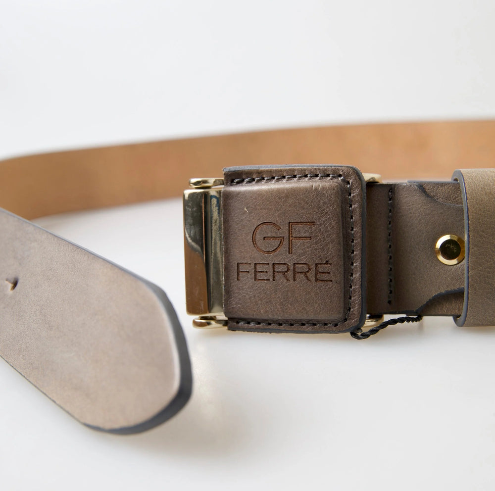 GF Ferre Brown Leather Fashion Logo Buckle Waist Belt - 100 cm / 40 Inches - Belts