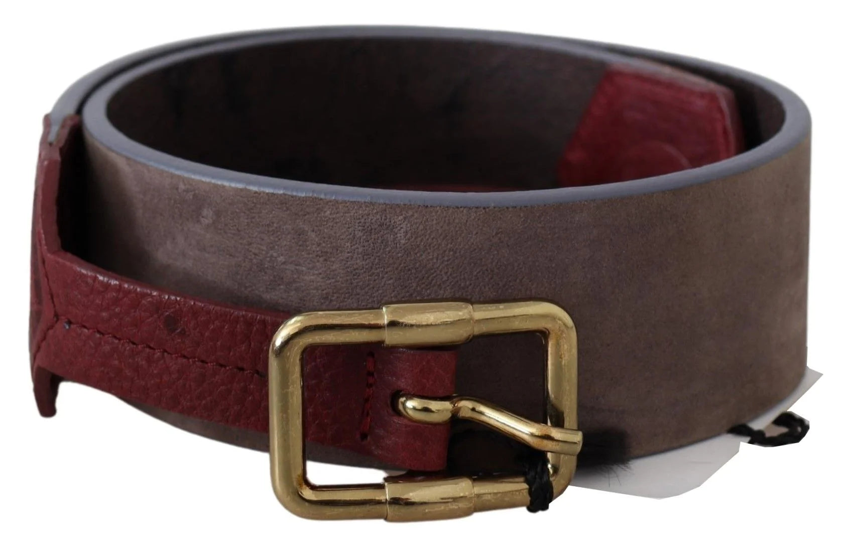 GF Ferre Brown Leather Wide Gold Chrome Logo Buckle Belt - 70 cm / 28 Inches - Belts