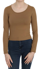 GF Ferre Brown Long Round Neck Sleeve Fitted Shirt Tops Blouse - IT38|XS - Blouses