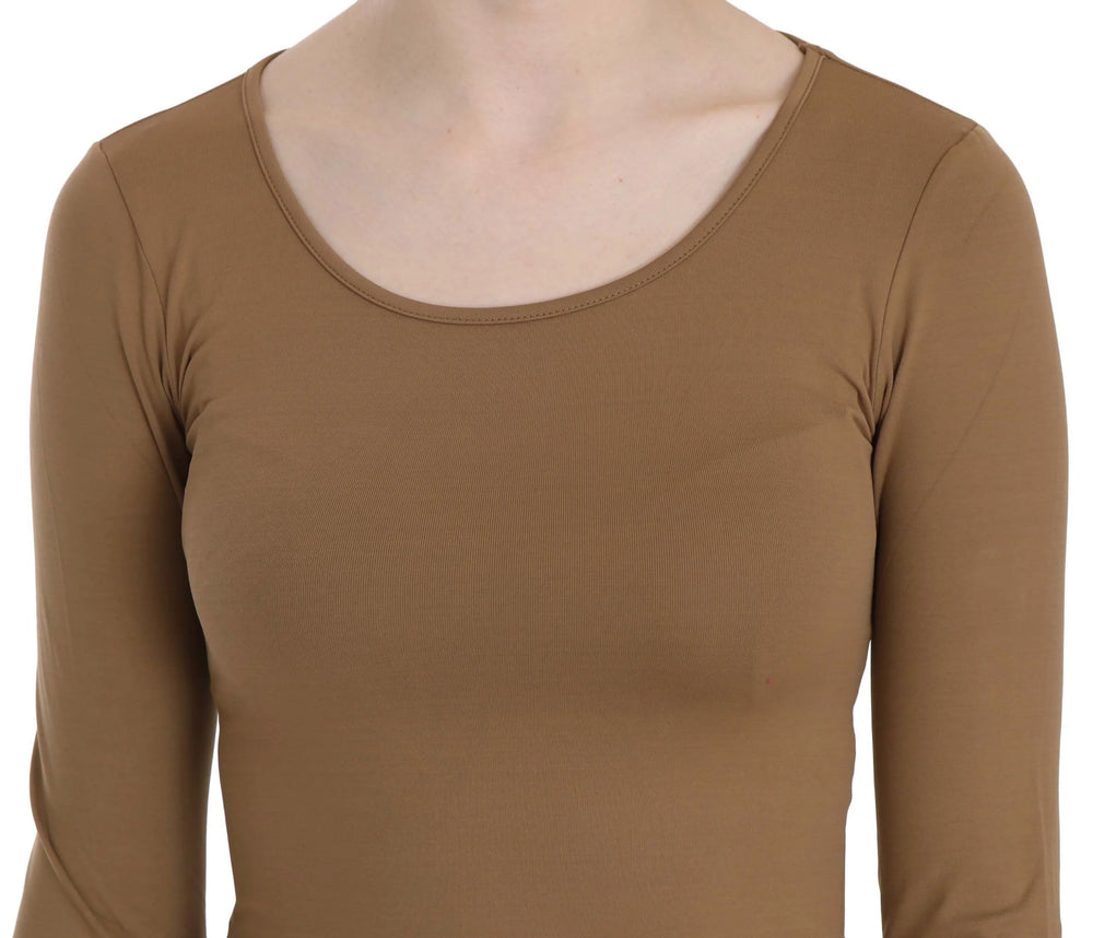 GF Ferre Brown Long Round Neck Sleeve Fitted Shirt Tops Blouse - IT38|XS - Blouses