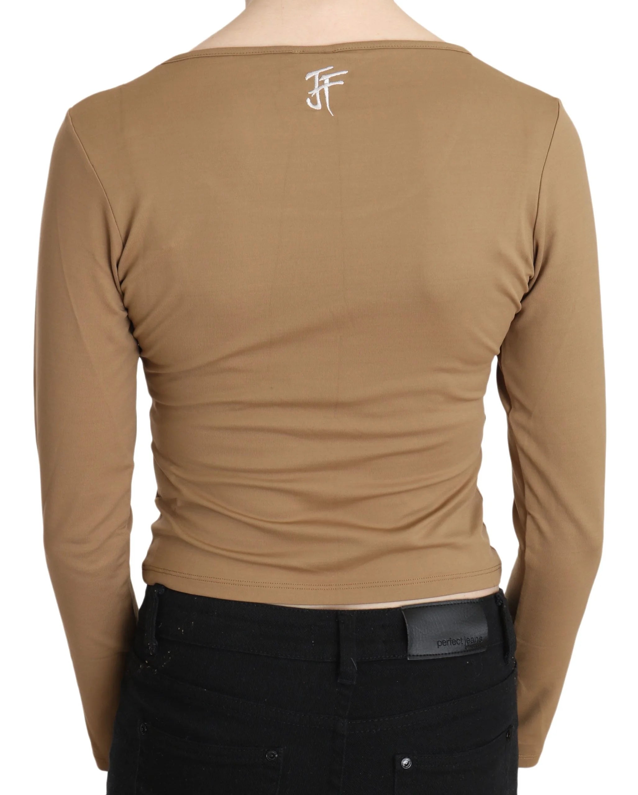 GF Ferre Brown Round Neck Long Sleeve Slim Crop Top Blouse - IT40|S - Blouses