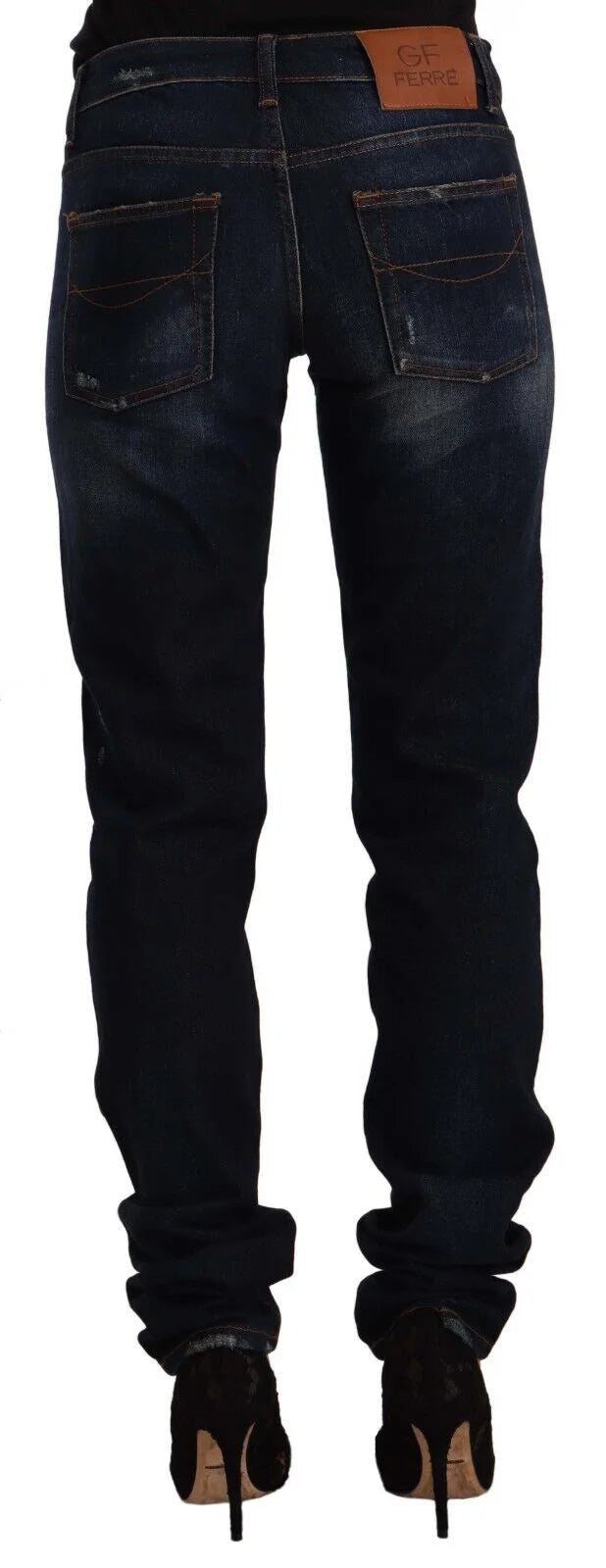 GF Ferre Dark Blue Washed Mid Waist Cotton Denim Skinny Jeans - IT44|L - Jeans