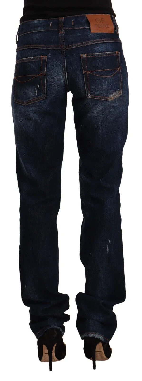 GF Ferre Dark Blue Washed Mid Waist Cotton Denim Straight Jeans - W26 | IT40 - Jeans
