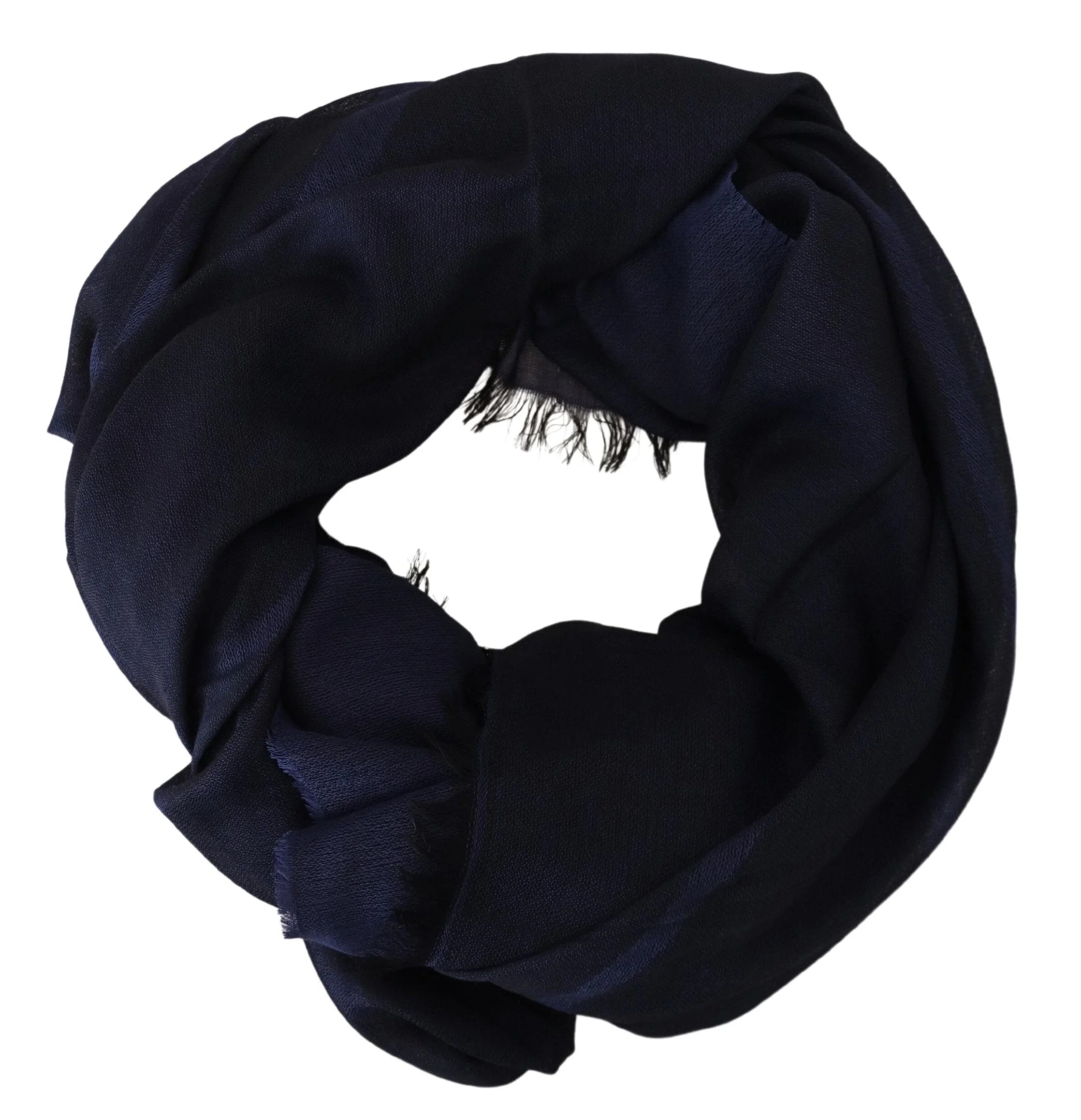 GF Ferre Dark Blue Wool Neck Wrap Shawl Fringes Scarf - Scarves & Shawls