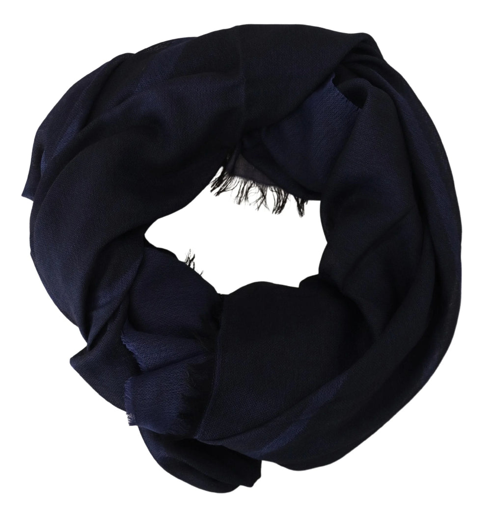 GF Ferre Dark Blue Wool Neck Wrap Shawl Fringes Scarf - Scarves & Shawls