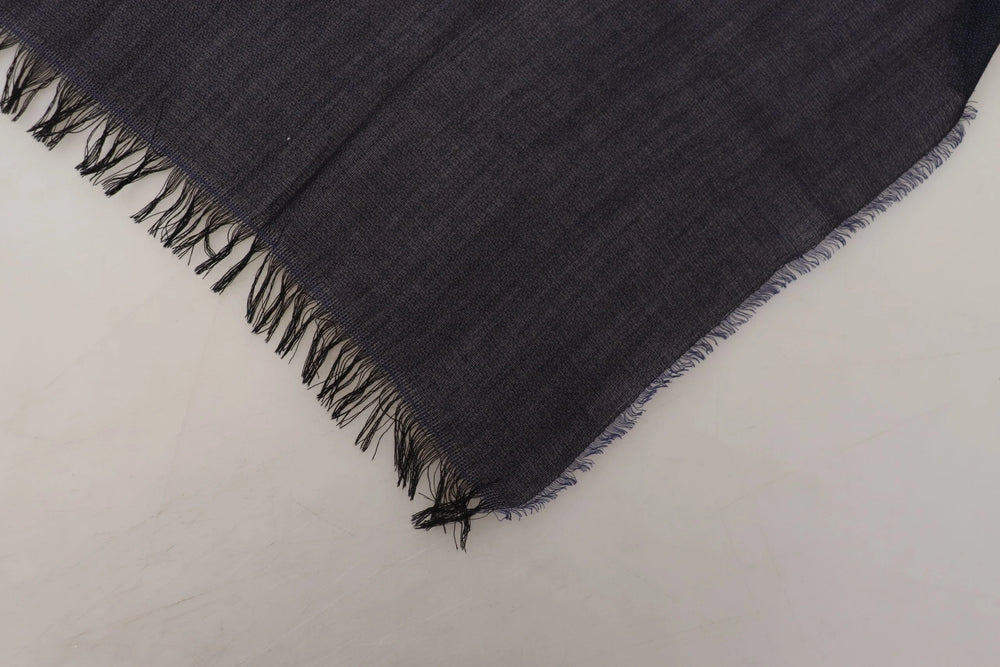 GF Ferre Dark Blue Wool Neck Wrap Shawl Fringes Scarf - Scarves & Shawls