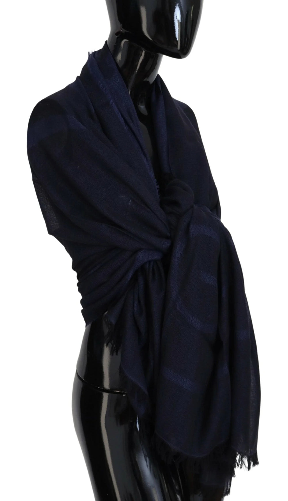 GF Ferre Dark Blue Wool Neck Wrap Shawl Fringes Scarf - Scarves & Shawls