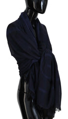 GF Ferre Dark Blue Wool Neck Wrap Shawl Fringes Scarf - Scarves & Shawls