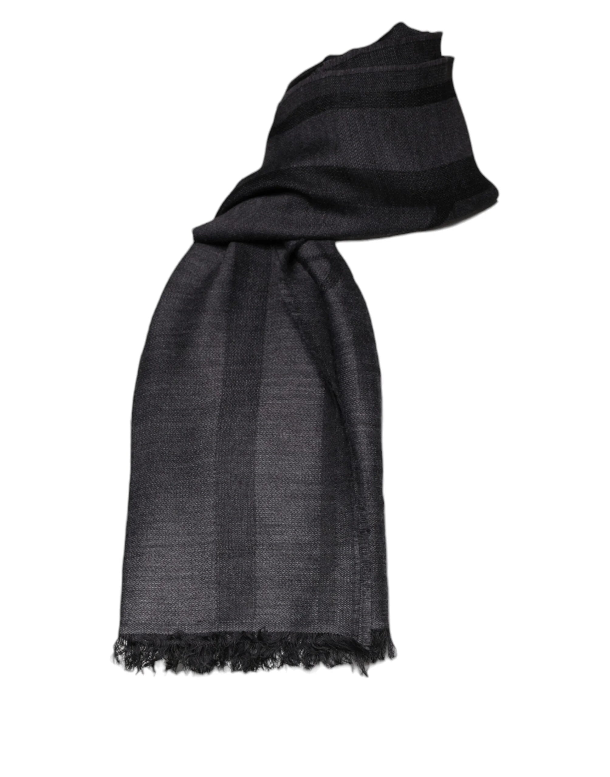 GF Ferre Dark Gray Wool Viscose Foulard Patterned Scarf - Scarves & Shawls
