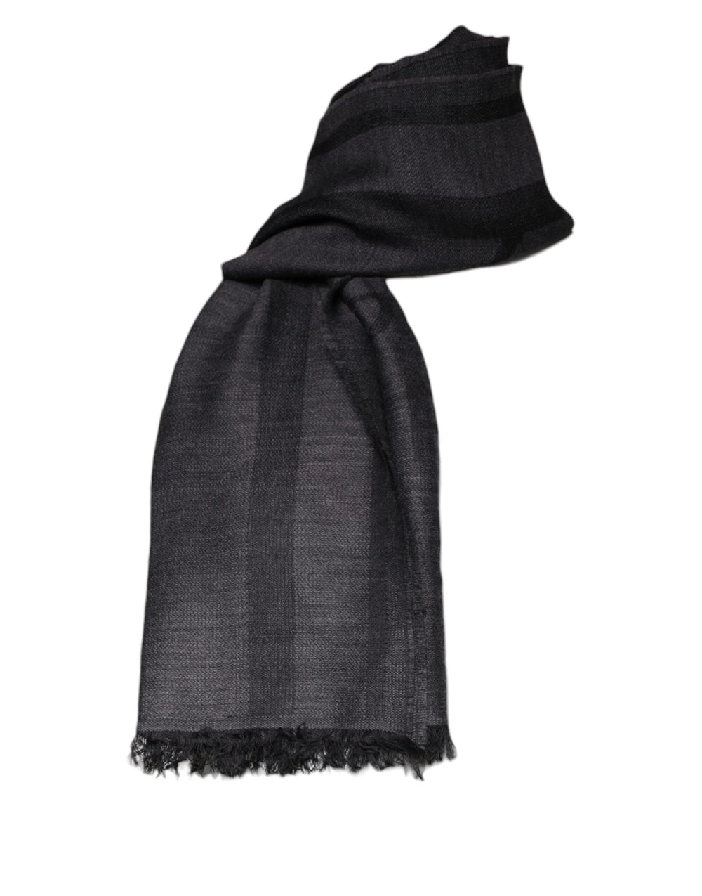 GF Ferre Dark Gray Wool Viscose Foulard Patterned Scarf - Scarves & Shawls