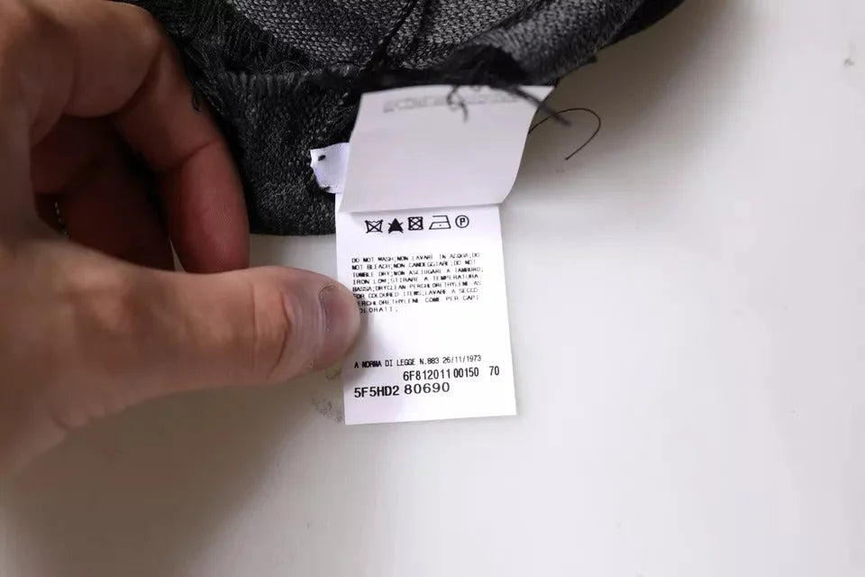 GF Ferre Dark Gray Wool Viscose Foulard Patterned Scarf - Scarves & Shawls