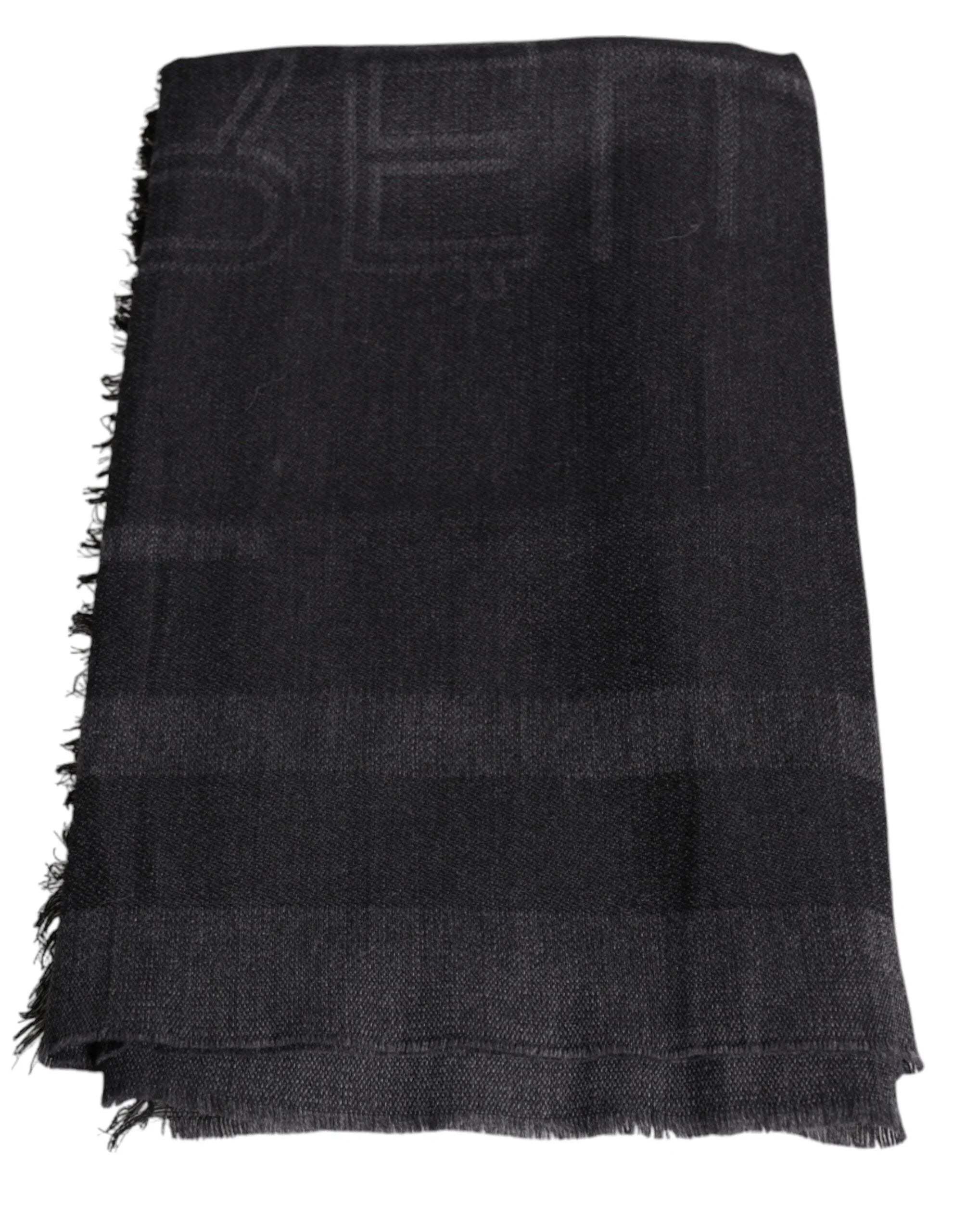 GF Ferre Dark Gray Wool Viscose Foulard Patterned Scarf - Scarves & Shawls