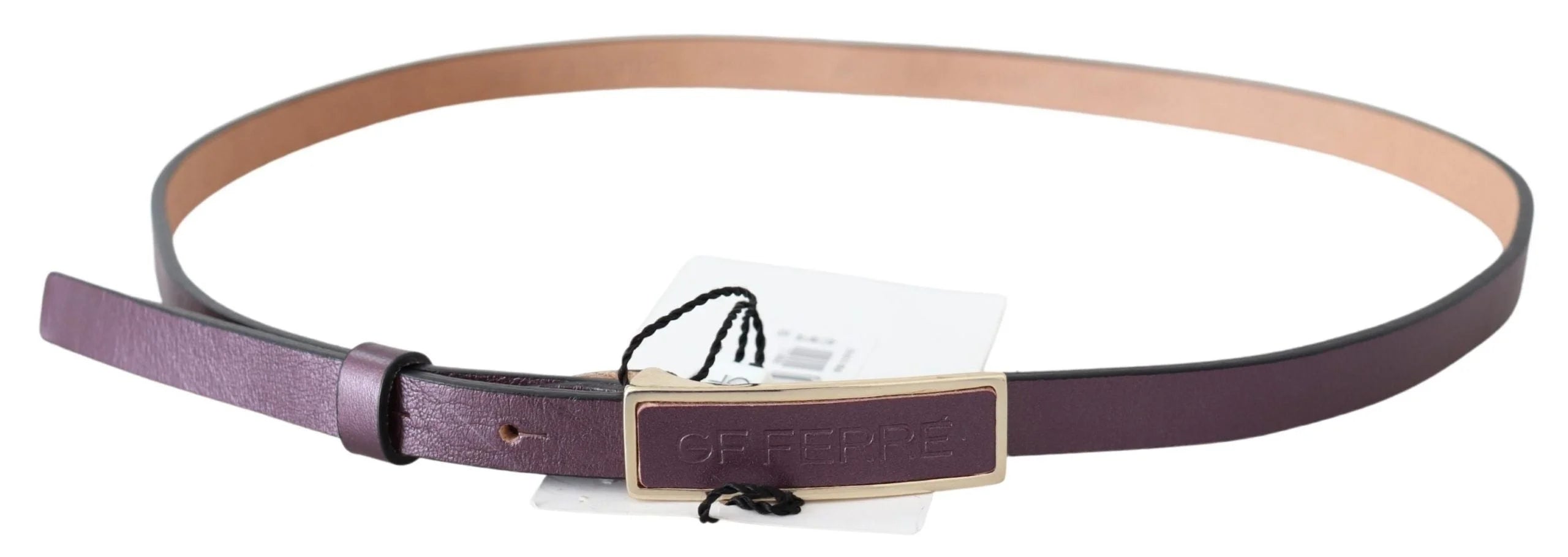GF Ferre Gold Logo Buckle Waist Leather Skinny Belt - 85 cm / 34 Inches - Belts