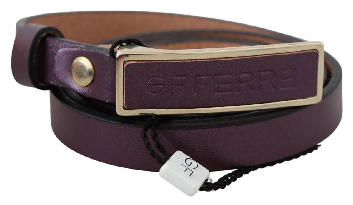 GF Ferre Gold Logo Buckle Waist Leather Skinny Belt - 85 cm / 34 Inches - Belts