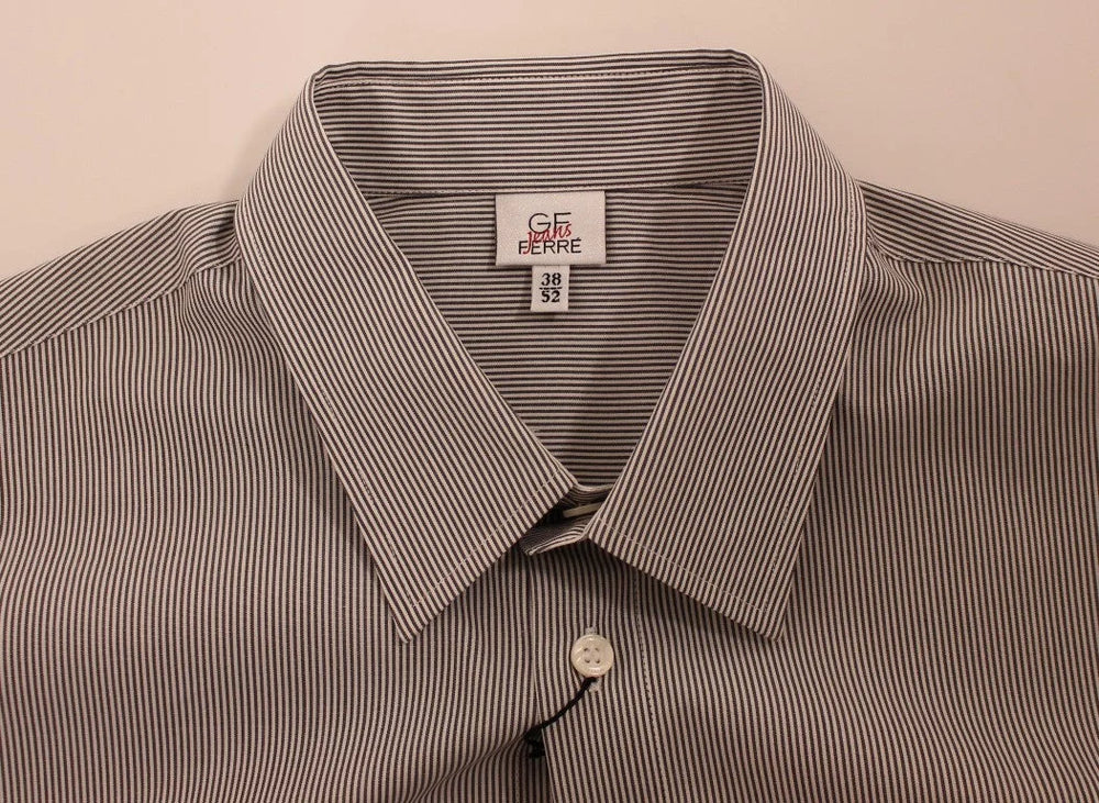GF Ferre Gray Striped Cotton Casual Shirt - IT52 | XL - Shirts