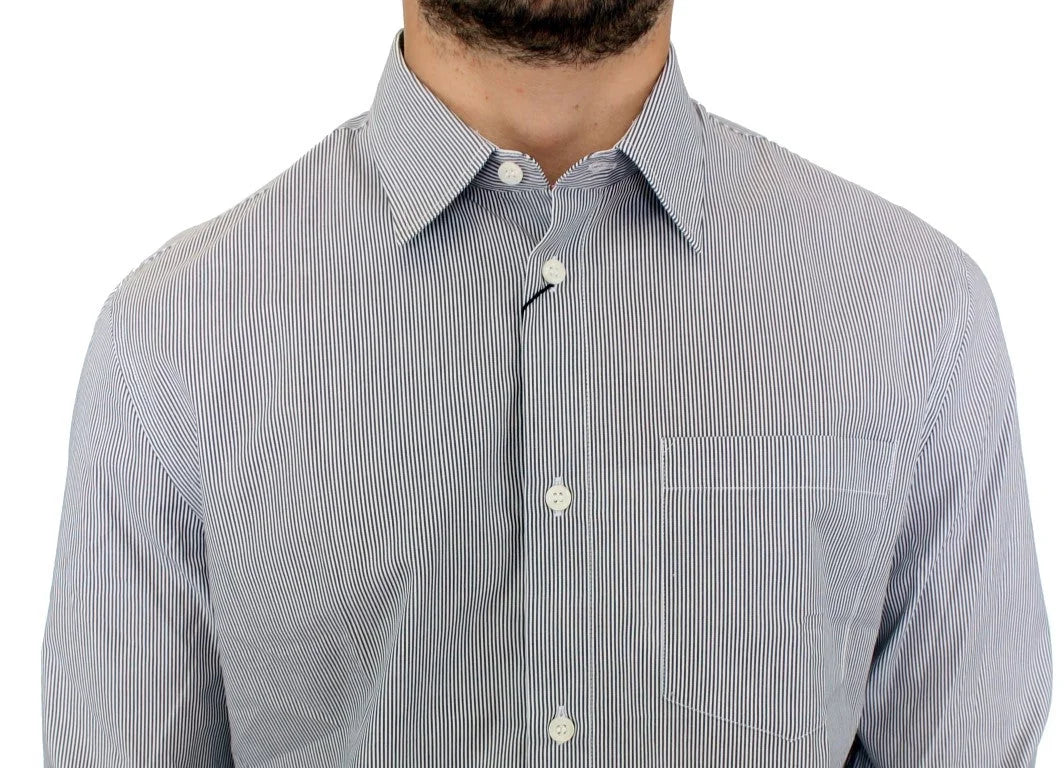 GF Ferre Gray Striped Cotton Casual Shirt - IT52 | XL - Shirts