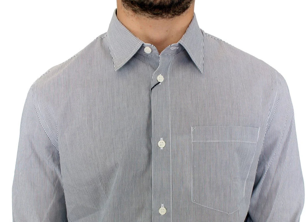GF Ferre Gray Striped Cotton Casual Shirt - IT52 | XL - Shirts