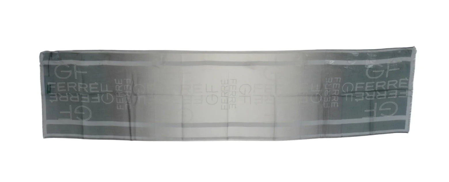 GF Ferre Gray Wool Viscose Foulard Patterned Branded Scarf - Scarves & Shawls