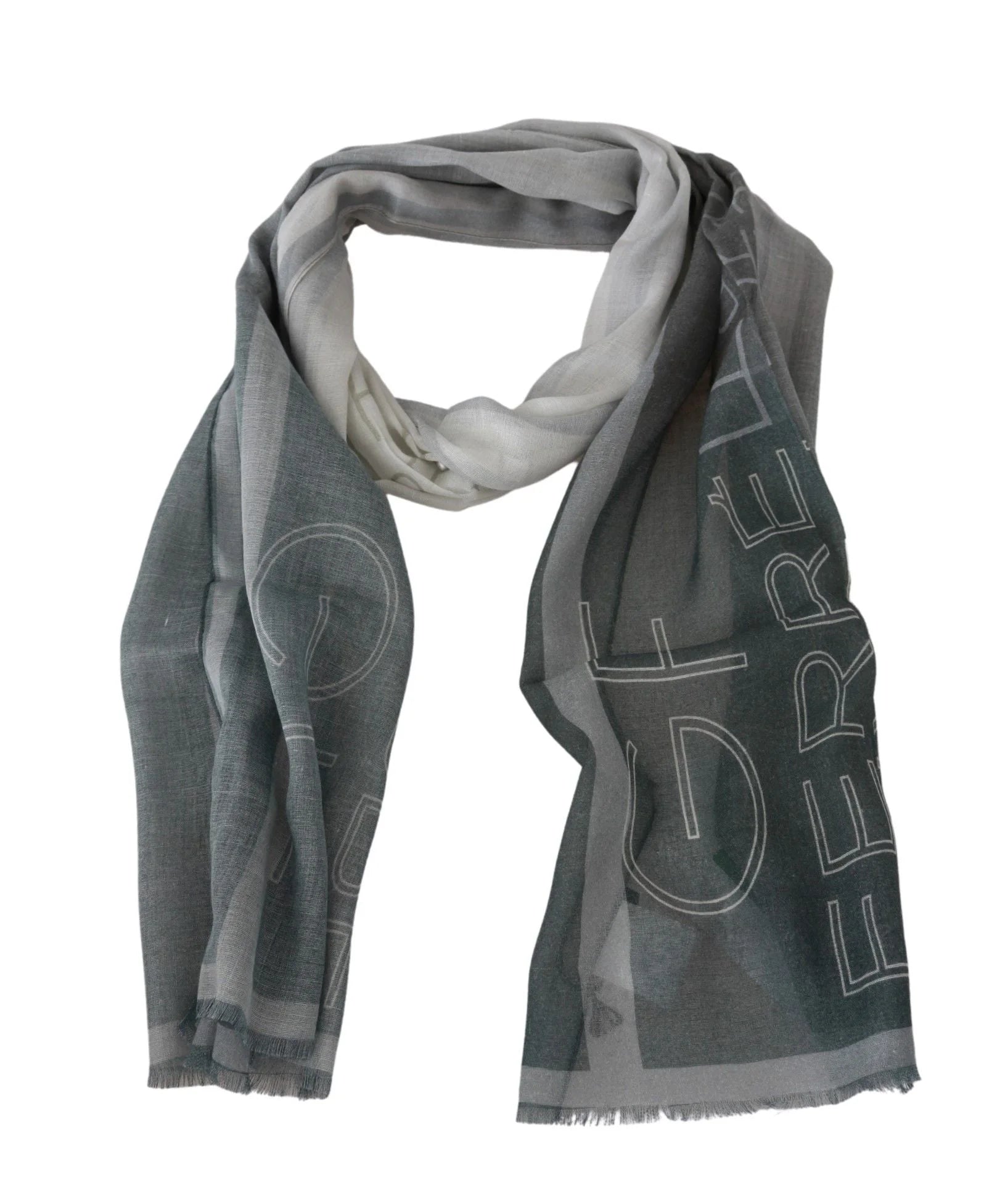 GF Ferre Gray Wool Viscose Foulard Patterned Branded Scarf - Scarves & Shawls