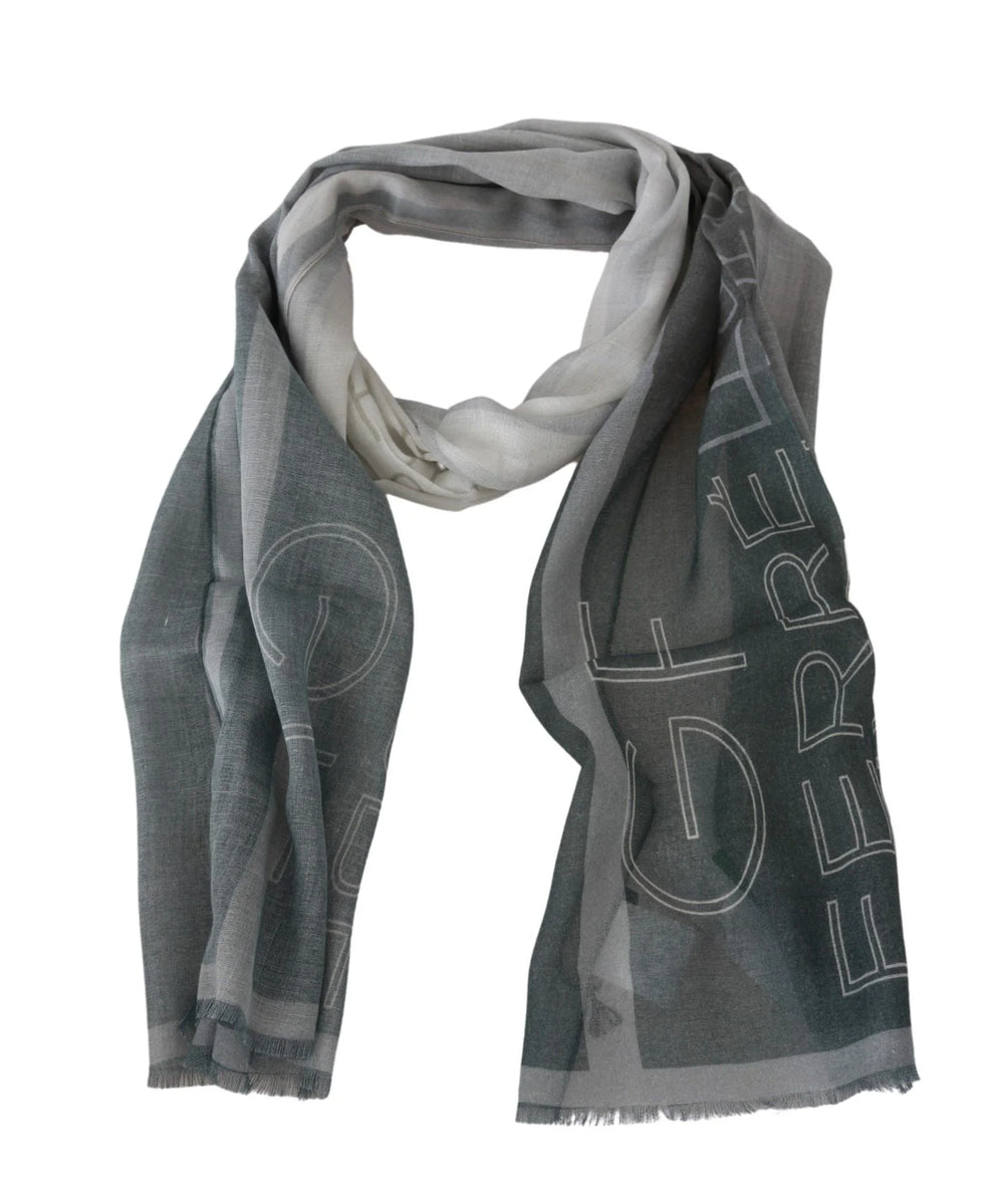 GF Ferre Gray Wool Viscose Foulard Patterned Branded Scarf - Scarves & Shawls