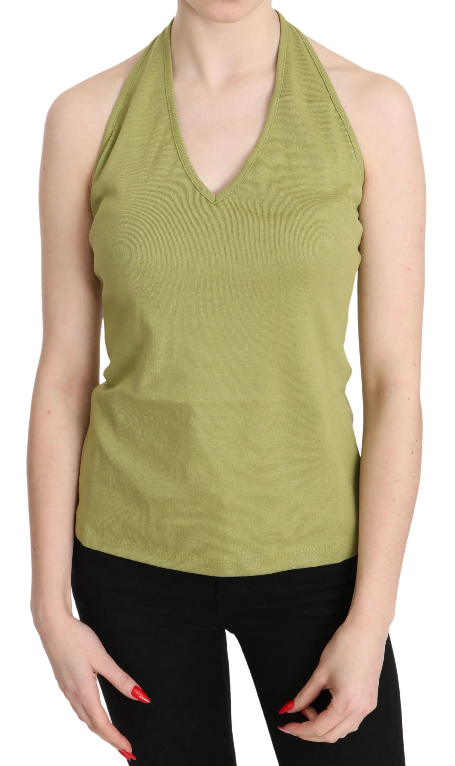 GF Ferre Green Halter Cotton Sleeveless Casual Tank Top Blouse - IT40|S - Tank Tops