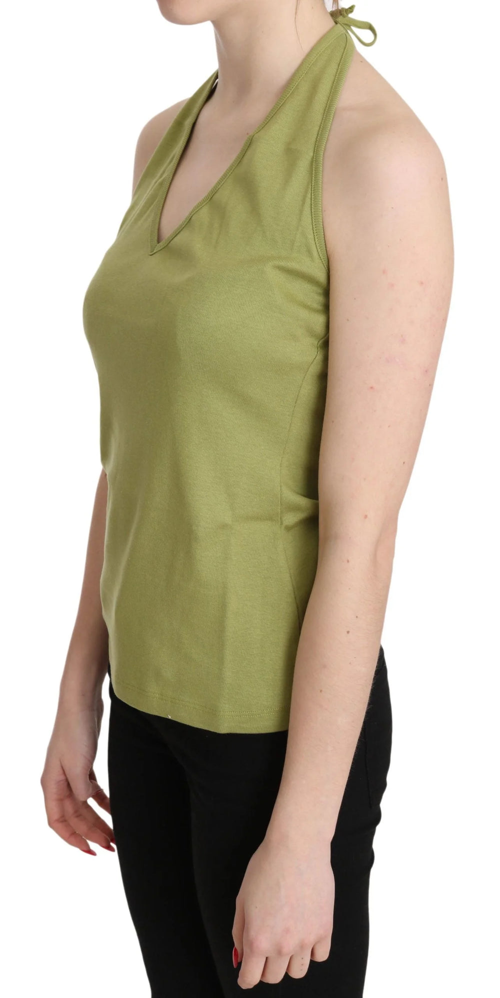 GF Ferre Green Halter Cotton Sleeveless Casual Tank Top Blouse - IT40|S - Tank Tops