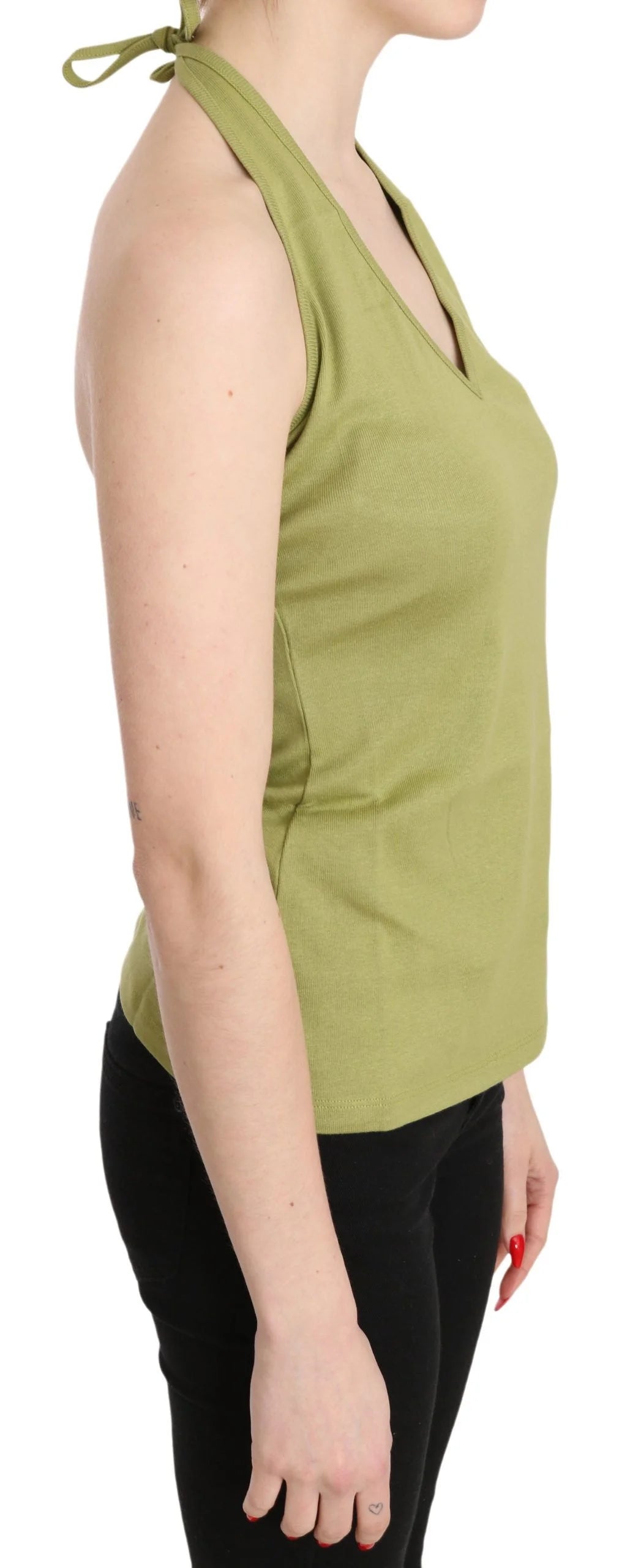 GF Ferre Green Halter Cotton Sleeveless Casual Tank Top Blouse - IT40|S - Tank Tops