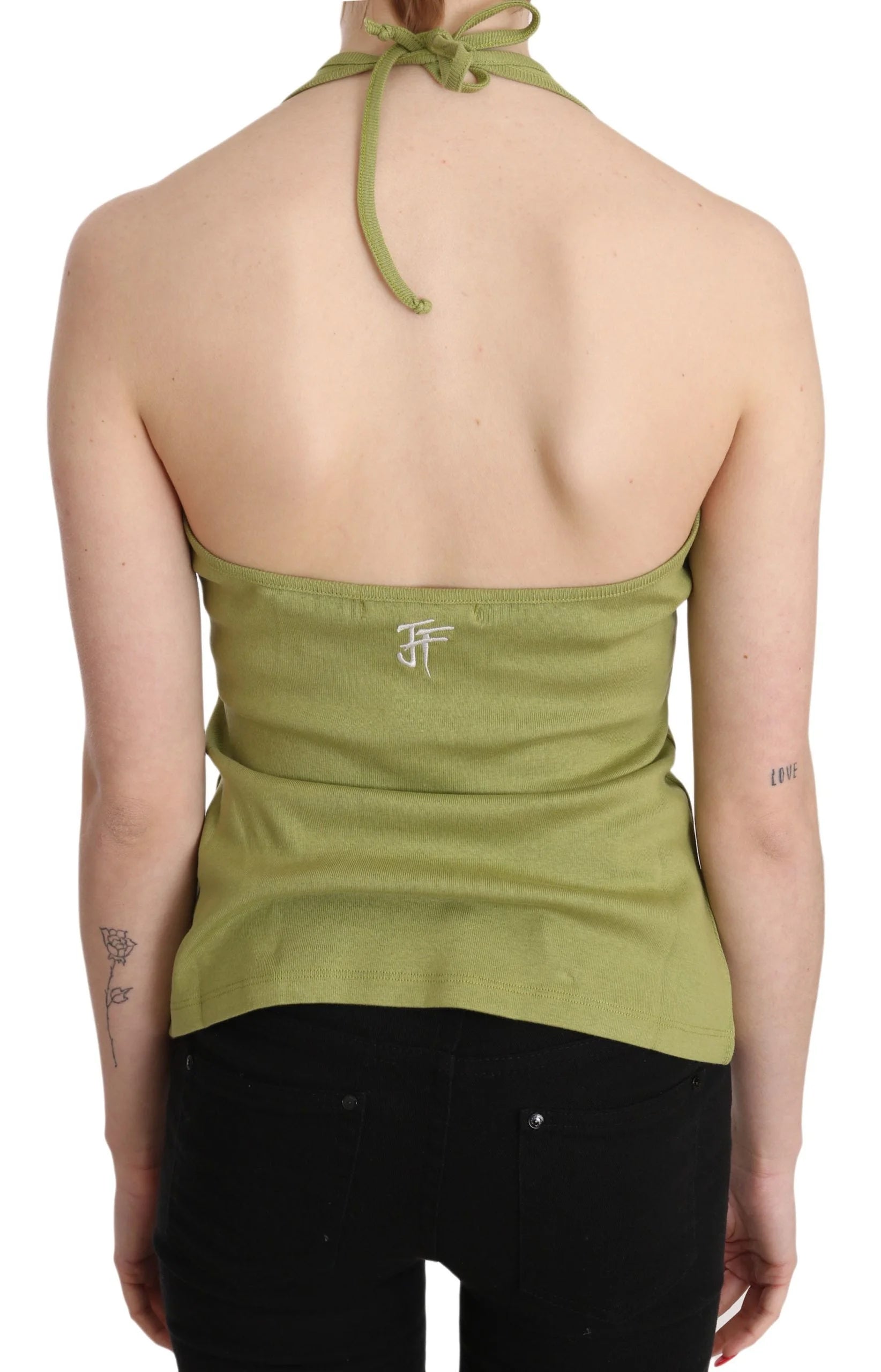 GF Ferre Green Halter Cotton Sleeveless Casual Tank Top Blouse - IT40|S - Tank Tops