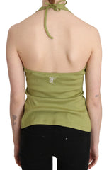 GF Ferre Green Halter Cotton Sleeveless Casual Tank Top Blouse - IT40|S - Tank Tops