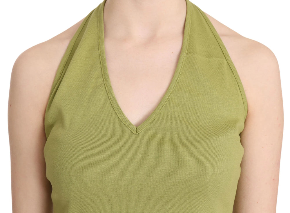 GF Ferre Green Halter Cotton Sleeveless Casual Tank Top Blouse - IT40|S - Tank Tops