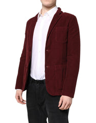 GF Ferre Maroon Corduroy Regular Fit Men Coat Blazer Jacket - IT48 | M - Sport Jackets