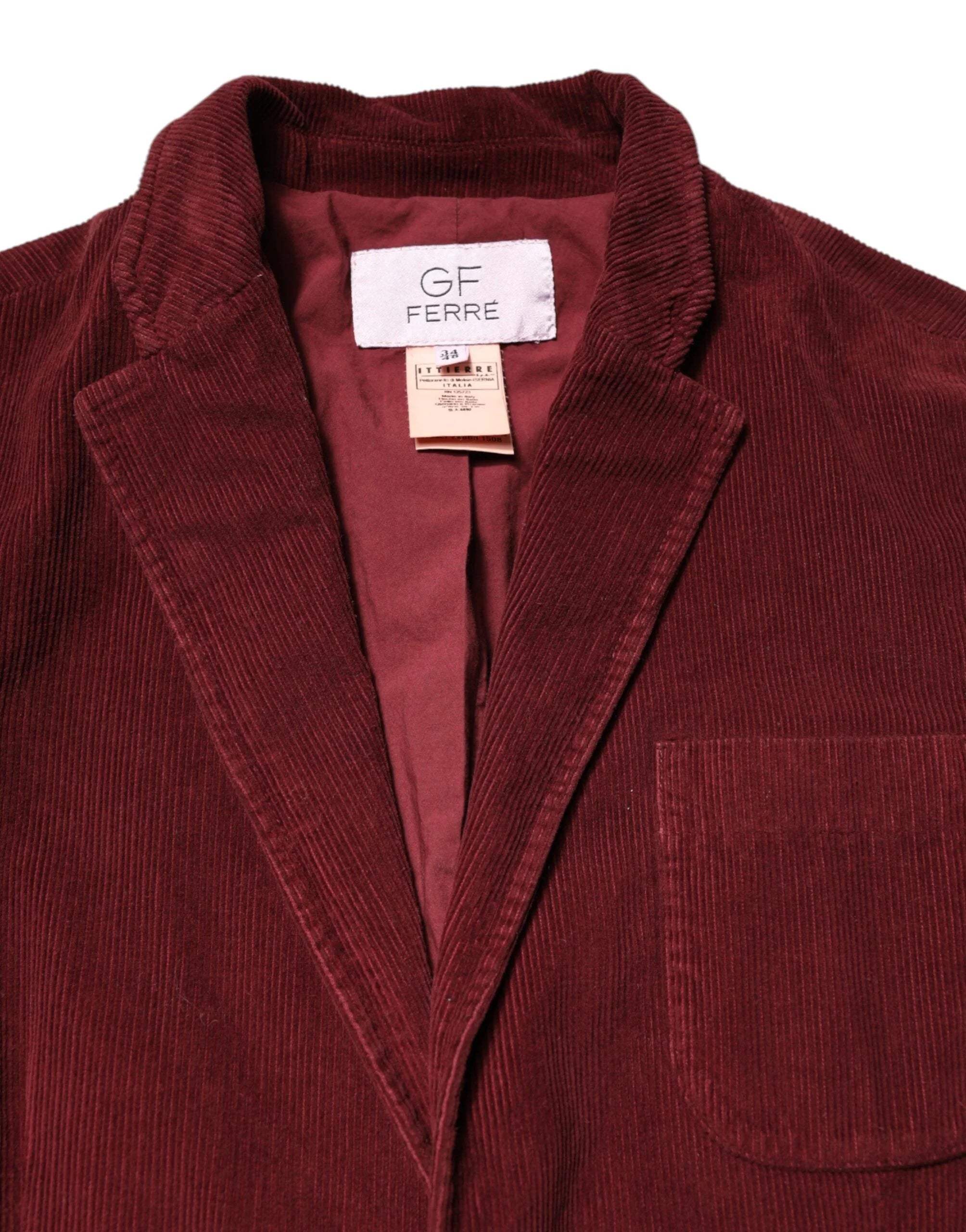 GF Ferre Maroon Corduroy Regular Fit Men Coat Blazer Jacket - IT48 | M - Sport Jackets