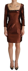 GF Ferre Metallic Brown Long Sleeves Square Neck Sheath Dress - IT40|S - Dresses
