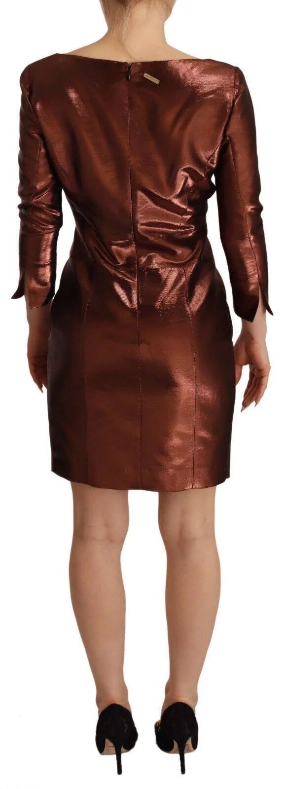 GF Ferre Metallic Brown Long Sleeves Square Neck Sheath Dress - IT40|S - Dresses