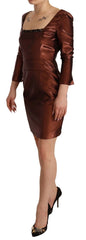 GF Ferre Metallic Brown Long Sleeves Square Neck Sheath Dress - IT40|S - Dresses